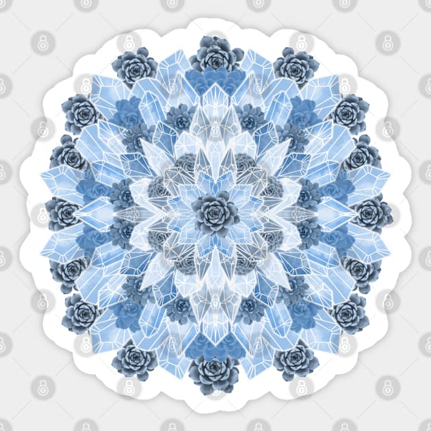 Crystals Succulents Mandala BLUE Sticker by PrintablesPassions